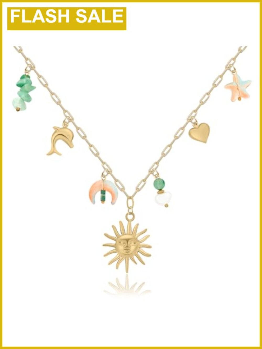 Gold Stainless Steel Ocean Charm Necklace 19in Beach Summer